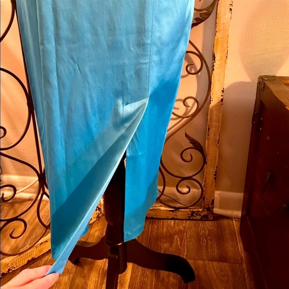 Turquoise Blue Satin Pinup Girl Pinup Couture Pinup Stars Skirt - Picture 3 of 11